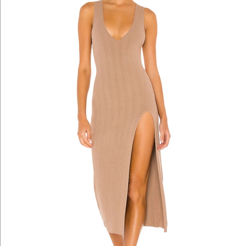 Michael Costello Variegated Rib Bodycon Dress in Taupe